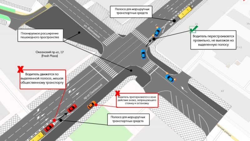 Водителей Владивостока предупредили о выделенных полосах для автобусов